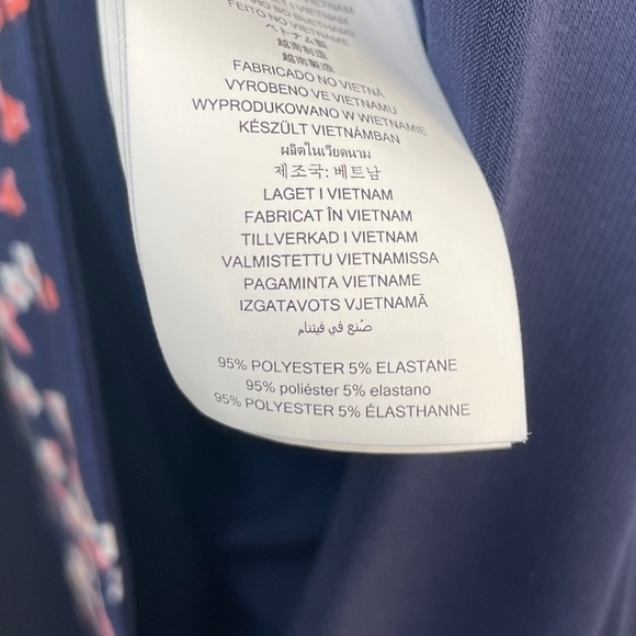 Michael Kors Border Print Faux Wrap Dress Navy Blue and Pink Floral Jersey Knit - Picture 9 of 9